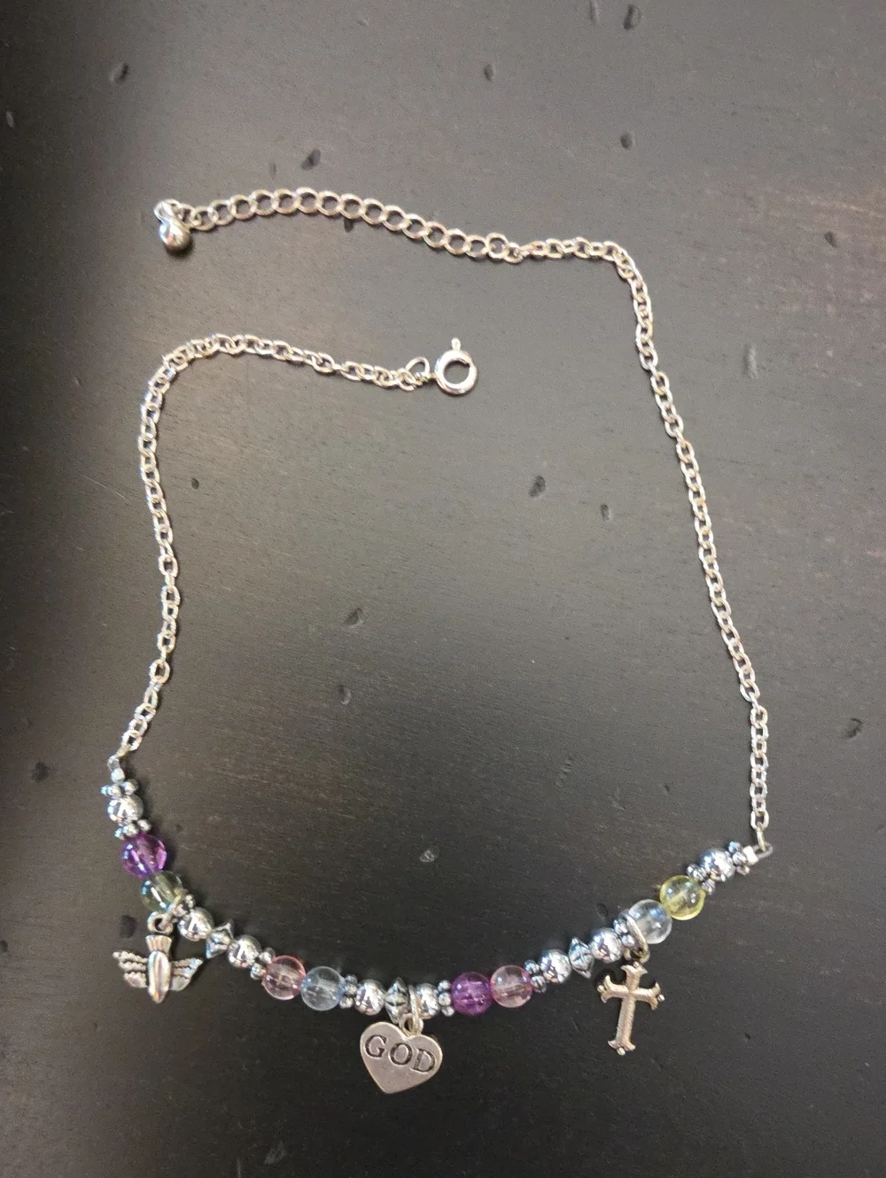 Silver & Pink Christian Charm Necklace with Beads